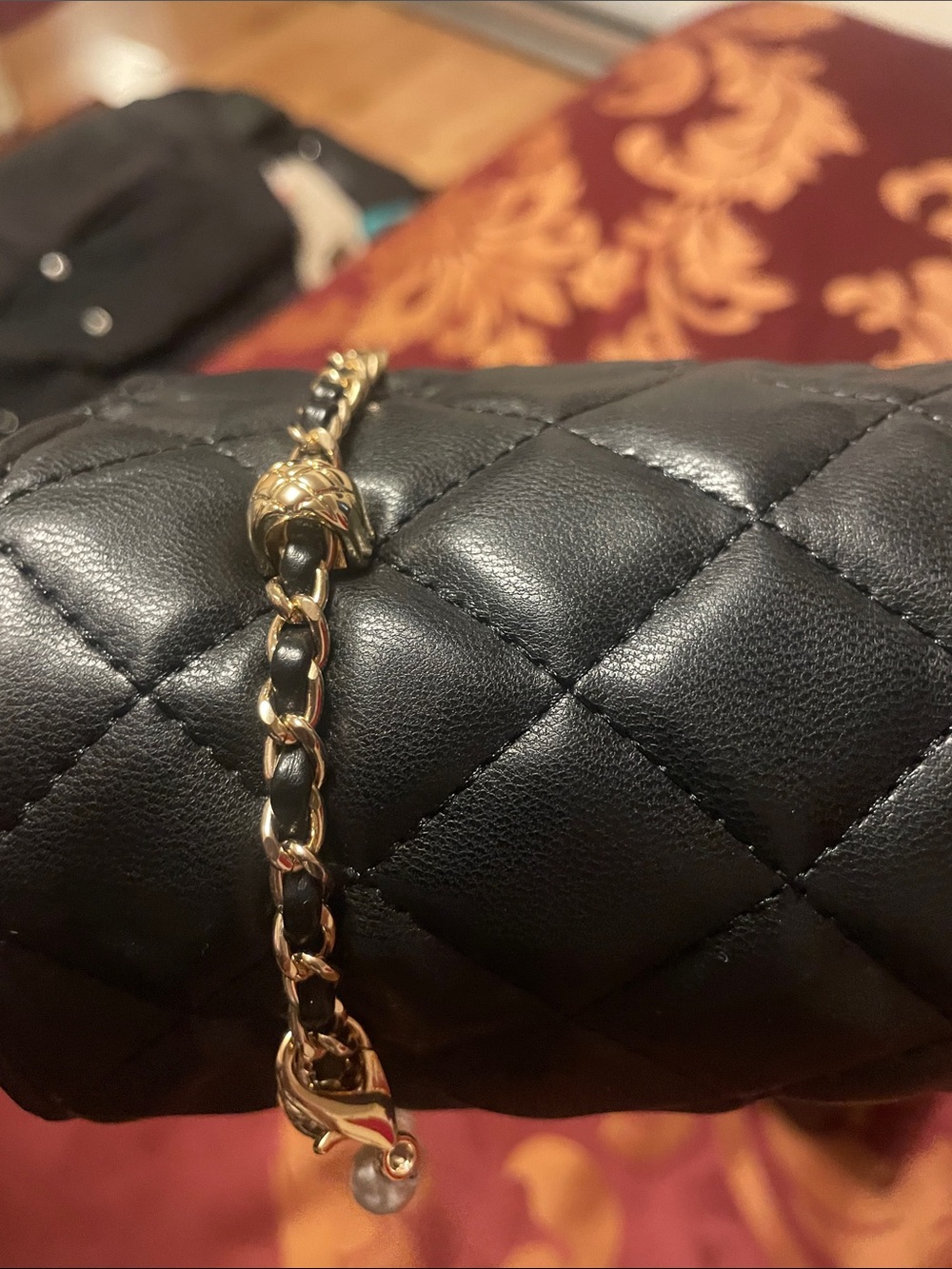GWP Black Quilted Lambskin Mini Bucket with Gold Chain and Pearl Strap - Picture 13 of 17